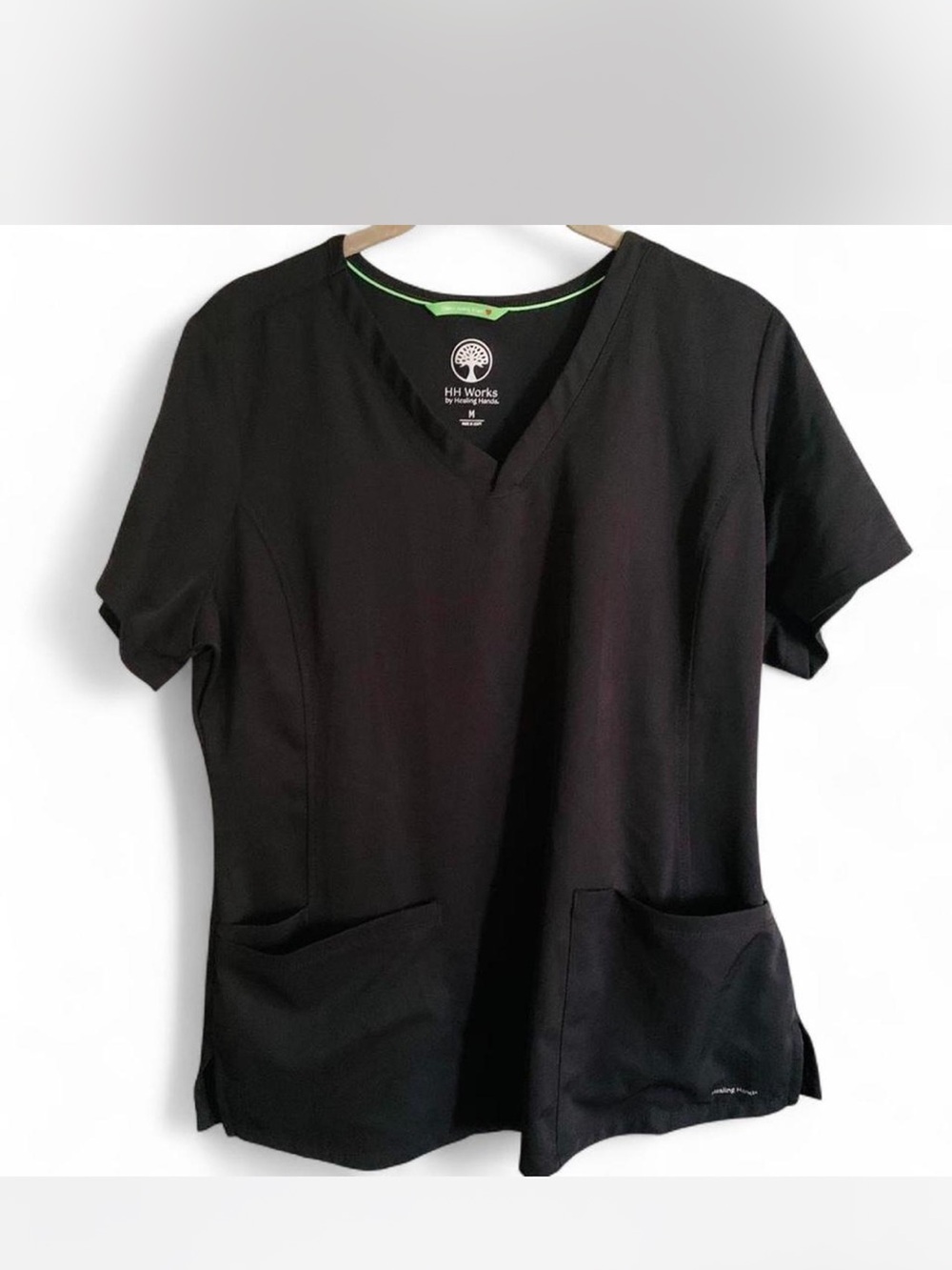 healing hands Black V-Neck Medical Scrub Top size M